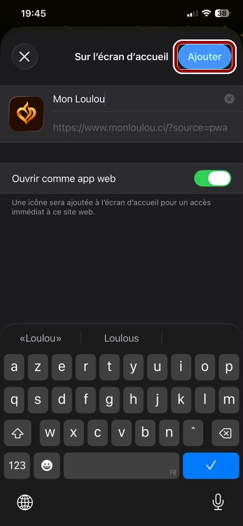 Écran d’ajout avec le bouton Ajouter entouré en rouge